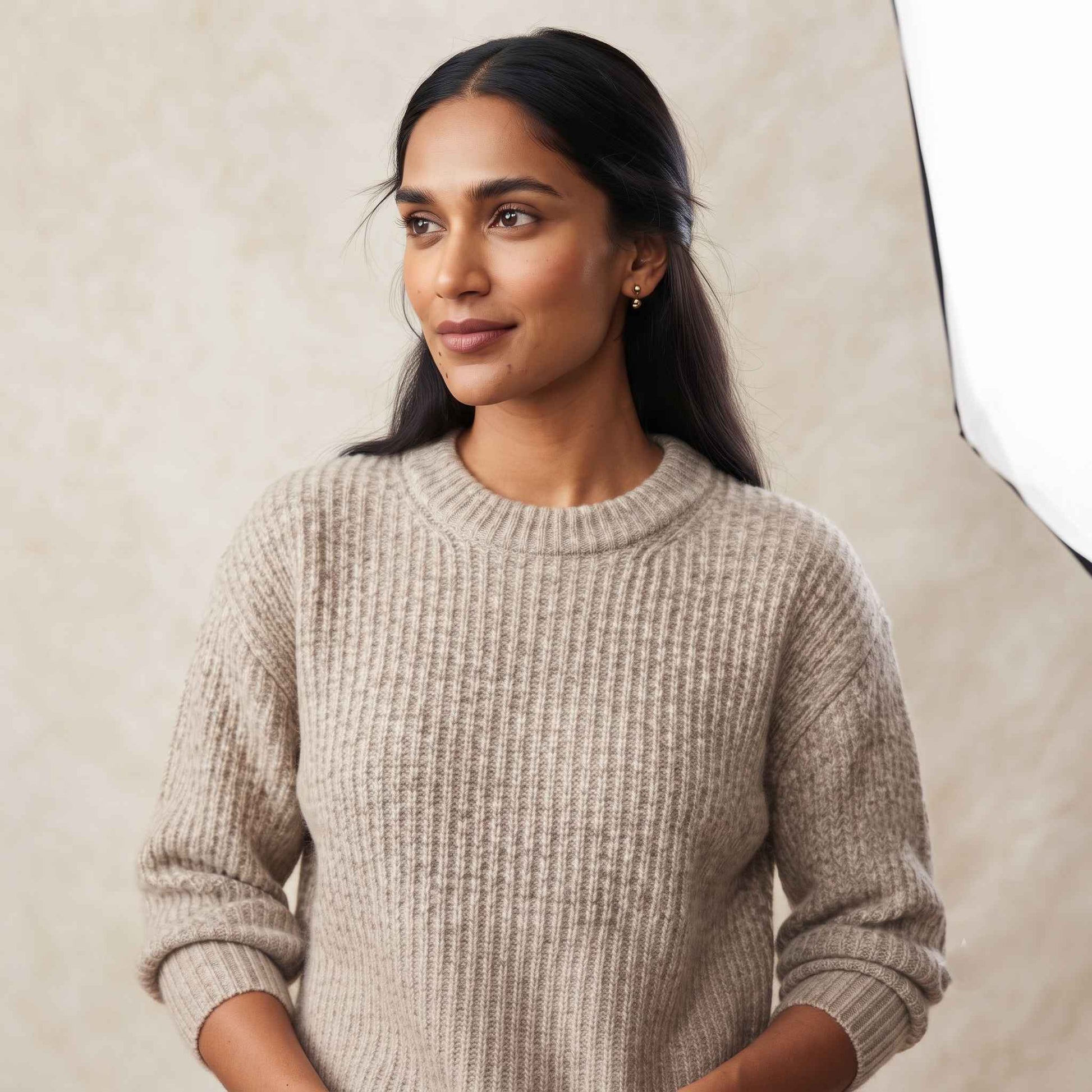 Women's Cashmere Sweater - Ella Ribbed in Oatmeal Melange - view 1
