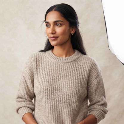 Women's Cashmere Sweater - Ella Ribbed in Oatmeal Melange - view 1