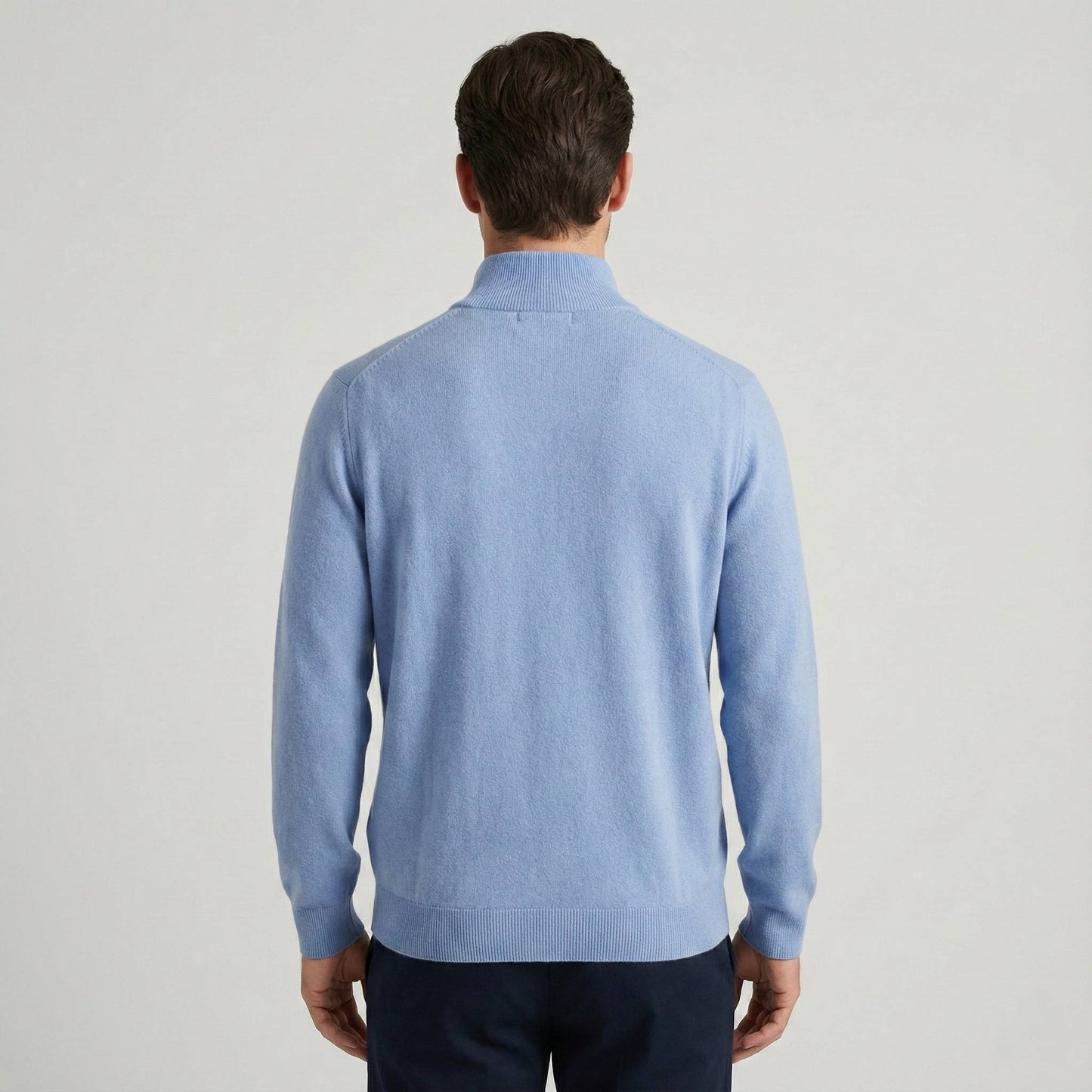 Pure Himalayan Cashmere Sky Blue Half-Zip Men's Embrace Sweater