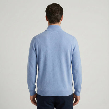 Pure Himalayan Cashmere Sky Blue Half-Zip Men's Embrace Sweater