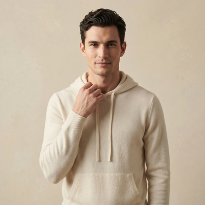 Mustang Himalayan Cashmere Hand-Finished Hoodie For Men - Off White 1