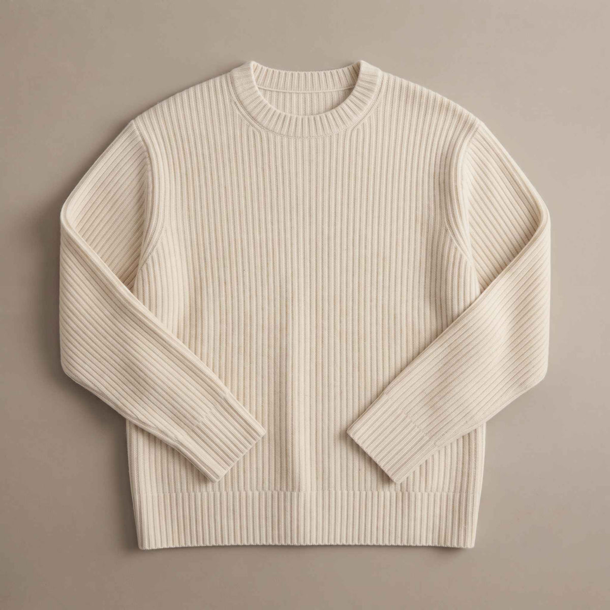Women's heavyweight ribbed cashmere crewneck sweater in Off White — view 1