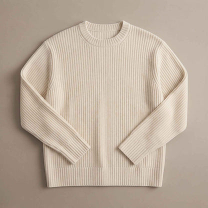 Women's heavyweight ribbed cashmere crewneck sweater in Off White — view 1