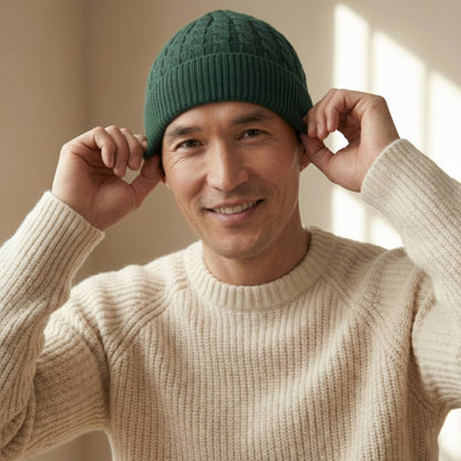 Pine Heritage Cable Knit Cashmere Beanie for Men | 100% Pure Himalayan 