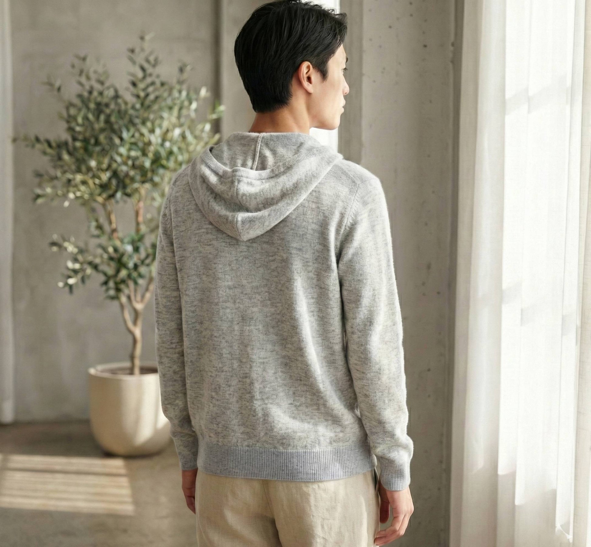 Light Grey Melange Kora Zip Hoodie | Heavyweight Undyed Cashmere (375g)