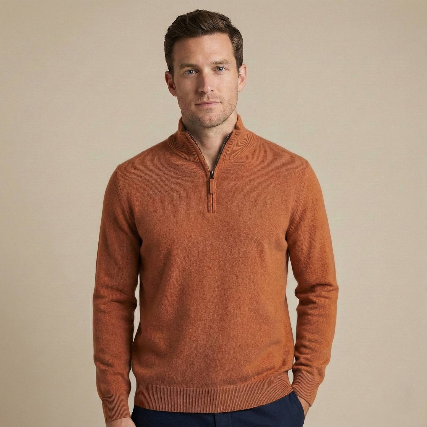 Pure Himalayan Cashmere Half-Zip | Men's Embrace Sweater Amber