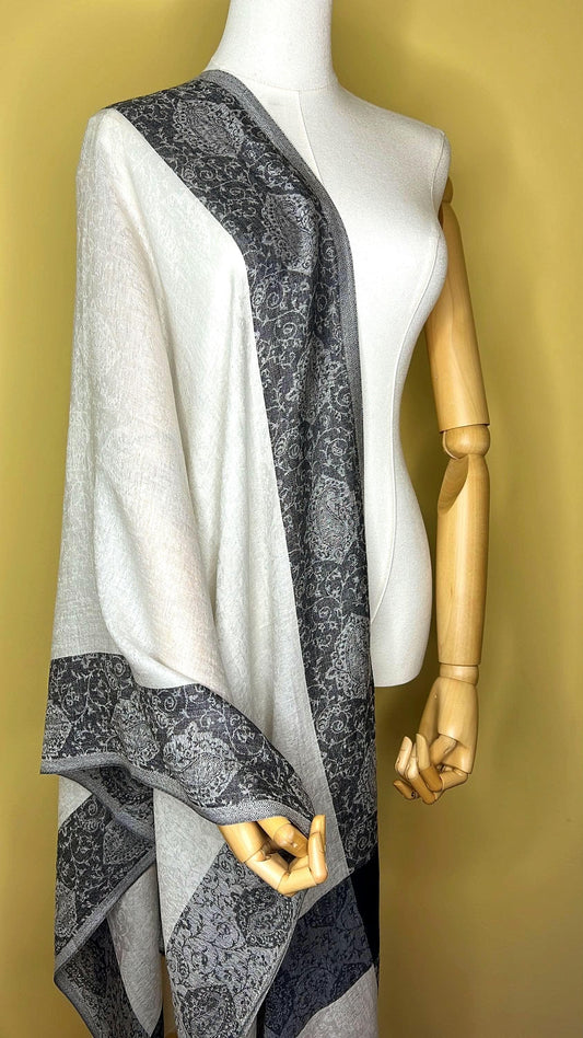 100% Pure Himalayan Cashmere Pashmina Shawl - Namche Moonlight Silver