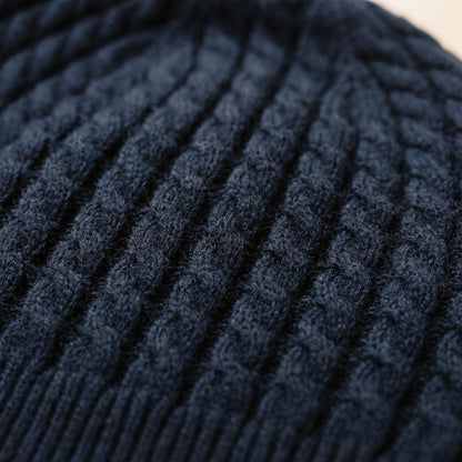 HCNV Men's Cashmere Beanie - Heritage Cable Knit Navy 1