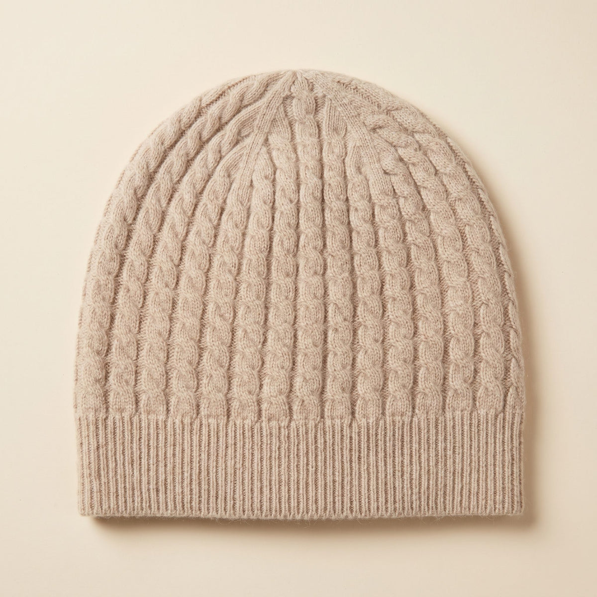 HCOM Men's Undyed Cashmere Beanie - Heritage Cable Knit Oatmeal Melange 1