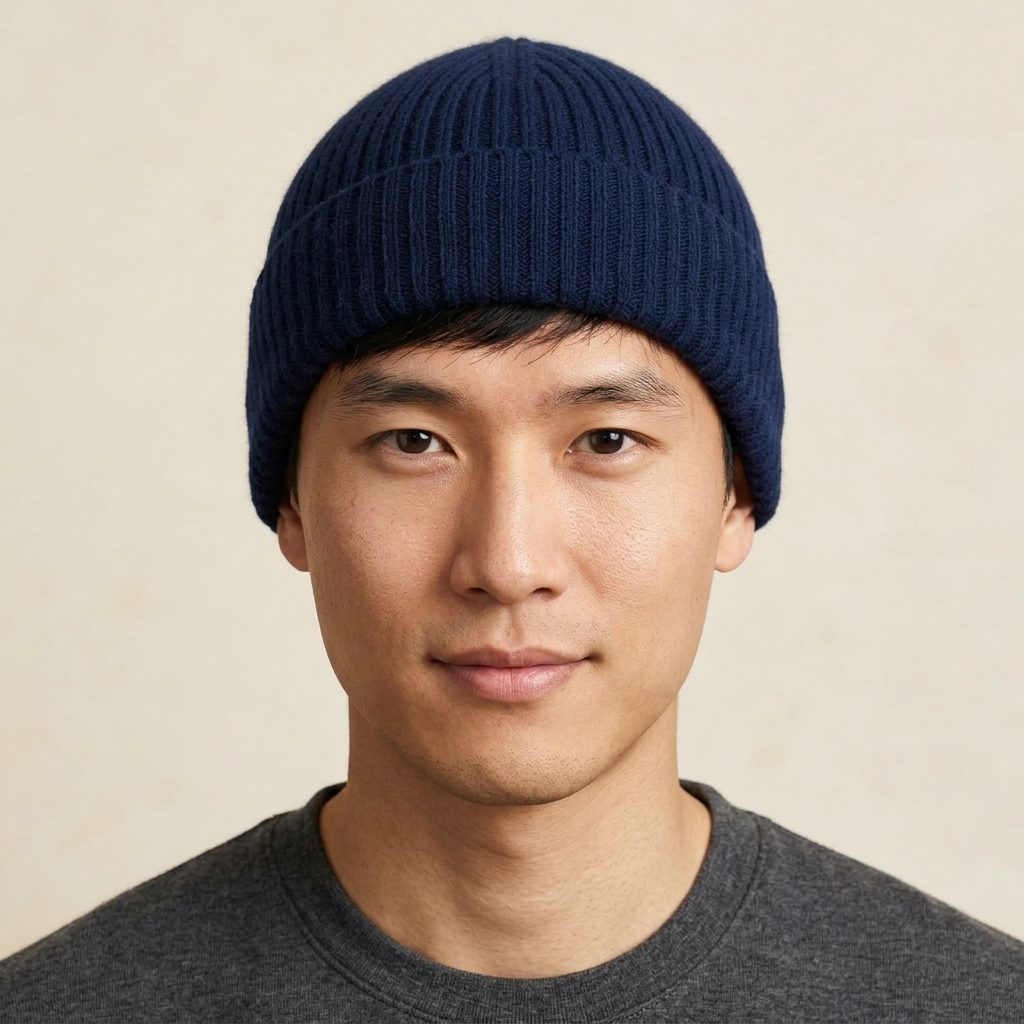 HRNV Men's Cashmere Beanie - Haven Ribbed Navy 3