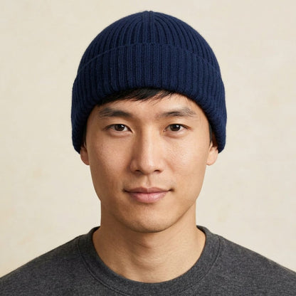 HRNV Men's Cashmere Beanie - Haven Ribbed Navy 3