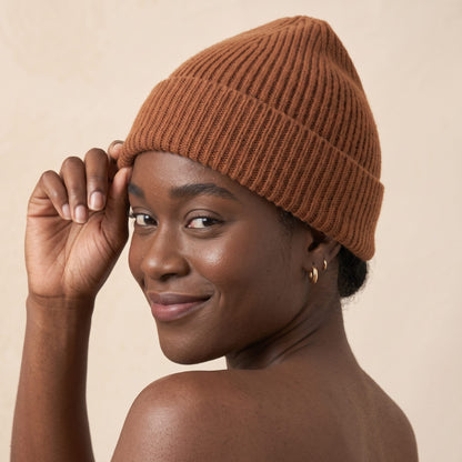 WRAM Women's Cashmere Beanie - Haven Ribbed Amber 5