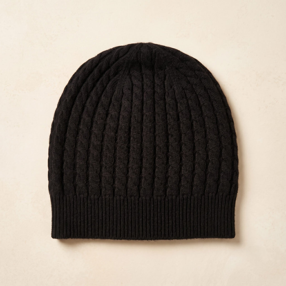WCBK Women's Cashmere Beanie - Heritage Cable Knit Black 1