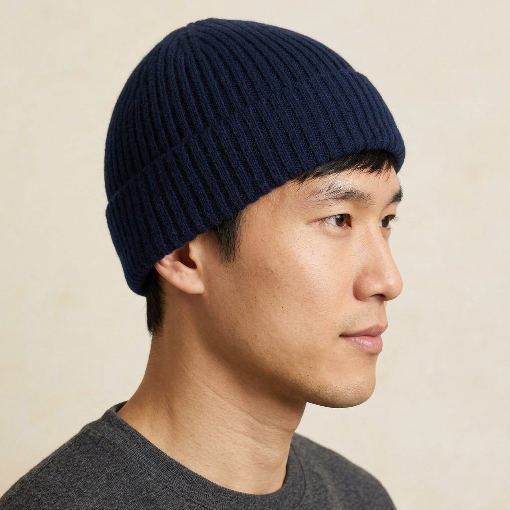 HRNV Men's Cashmere Beanie - Haven Ribbed Navy 4