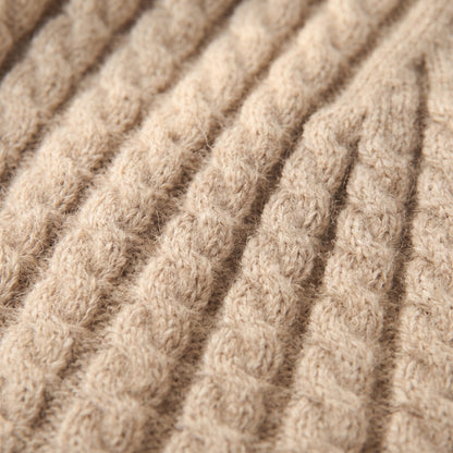 HCOM Men's Undyed Cashmere Beanie - Heritage Cable Knit Oatmeal Melange 2