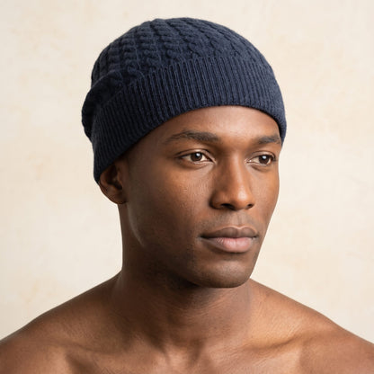 HCNV Men's Cashmere Beanie - Heritage Cable Knit Navy 4