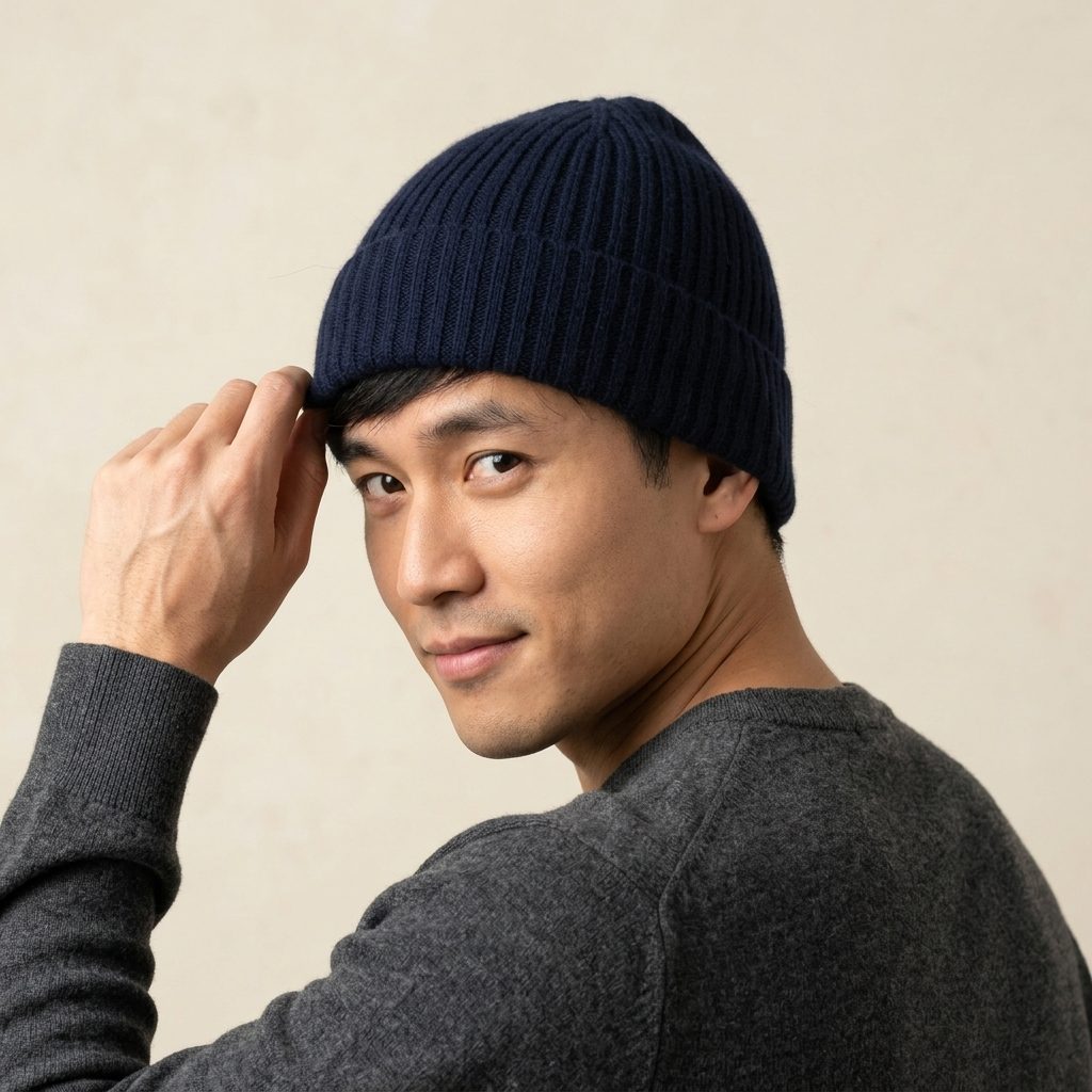 HRNV Men's Cashmere Beanie - Haven Ribbed Navy 5