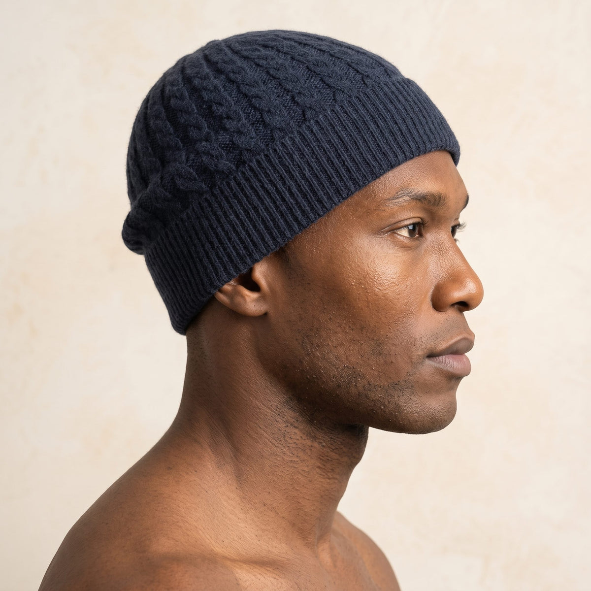 HCNV Men's Cashmere Beanie - Heritage Cable Knit Navy 6