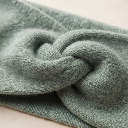 Gomba twisted-front cashmere headband in Heathered Jade, twist detail