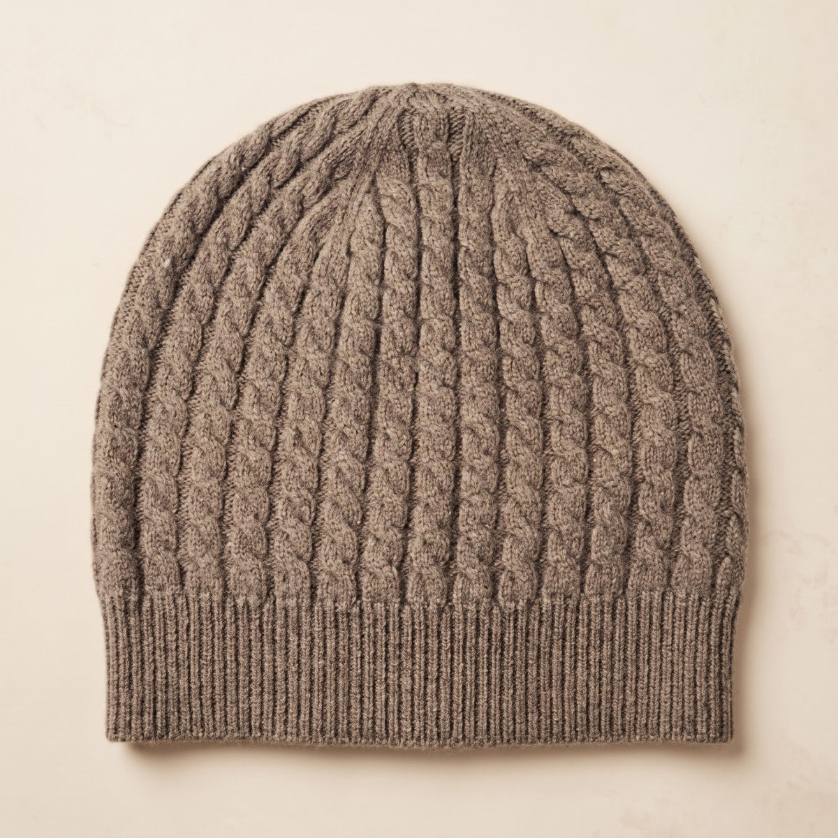 WCTM Women's Undyed Cashmere Beanie - Heritage Cable Knit Toast Melange 1