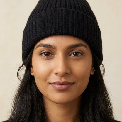 WRBK Women's Cashmere Beanie - Haven Ribbed Black 4