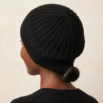 WCBK Women's Cashmere Beanie - Heritage Cable Knit Black 5