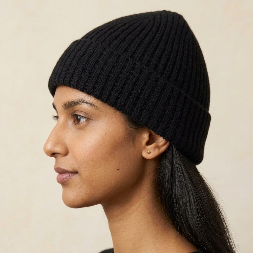 WRBK Women's Cashmere Beanie - Haven Ribbed Black 5