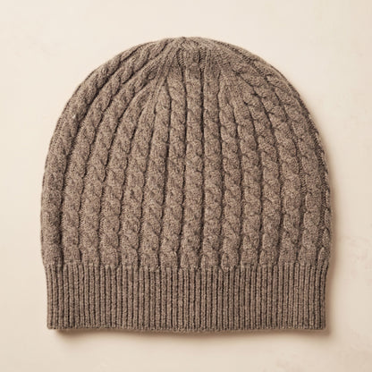 HCTM Men's Undyed Cashmere Beanie - Heritage Cable Knit Toast Melange 1