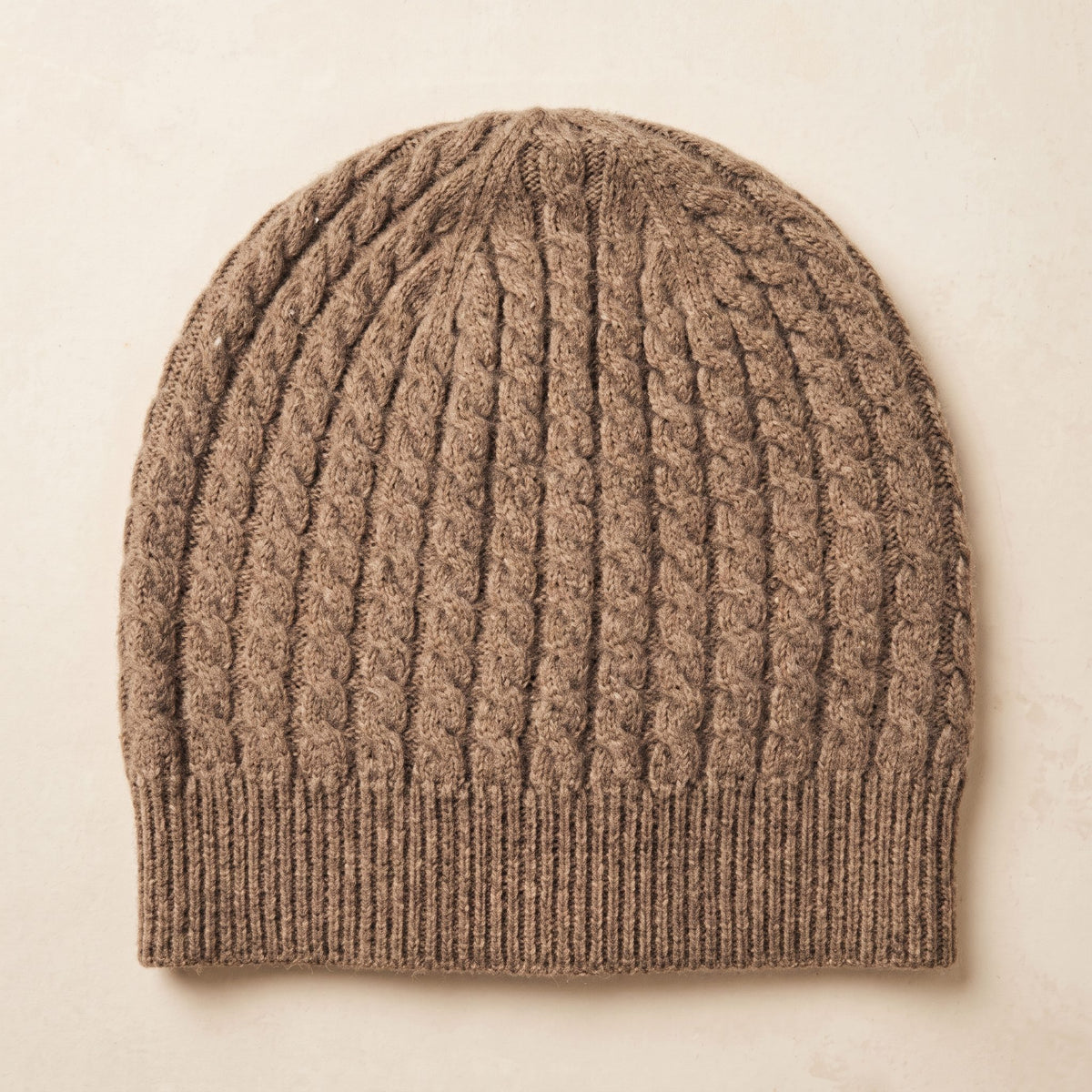 WCTM Women's Undyed Cashmere Beanie - Heritage Cable Knit Toast Melange 3