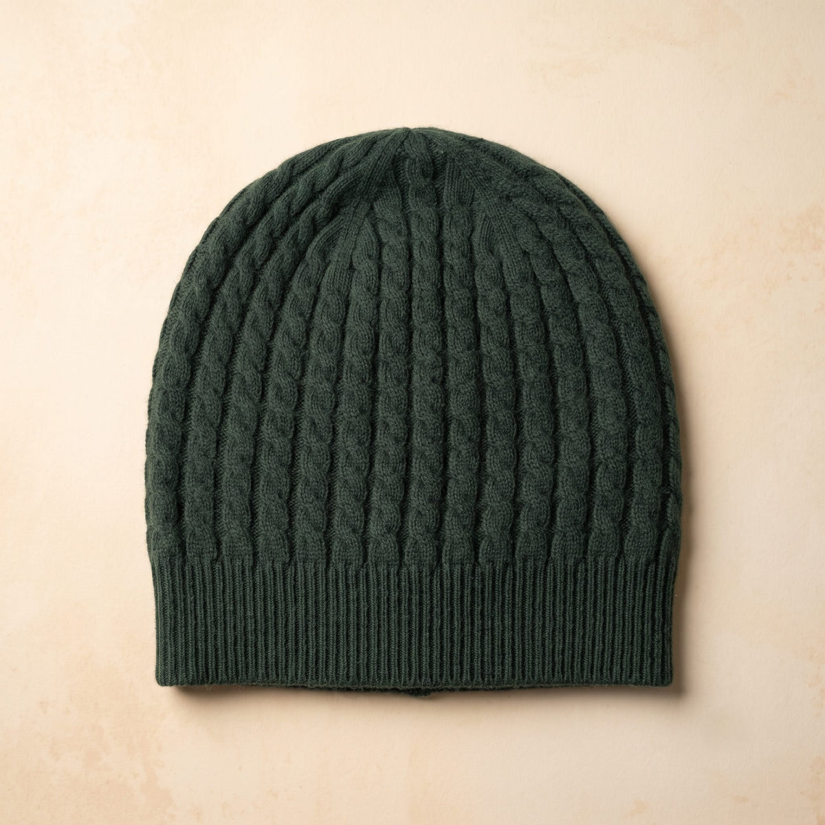 WCPN Women's Cashmere Beanie - Heritage Cable Knit Pine 1