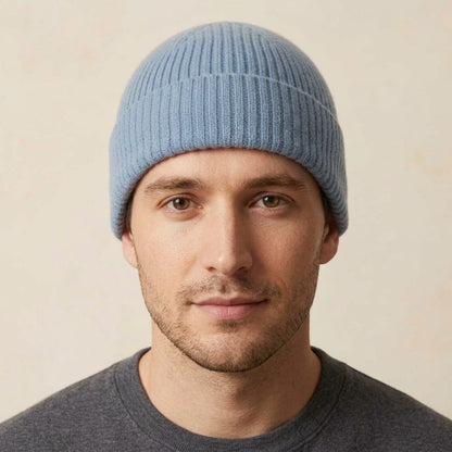 HRSB Men's Cashmere Beanie - Haven Ribbed Sky Blue 3