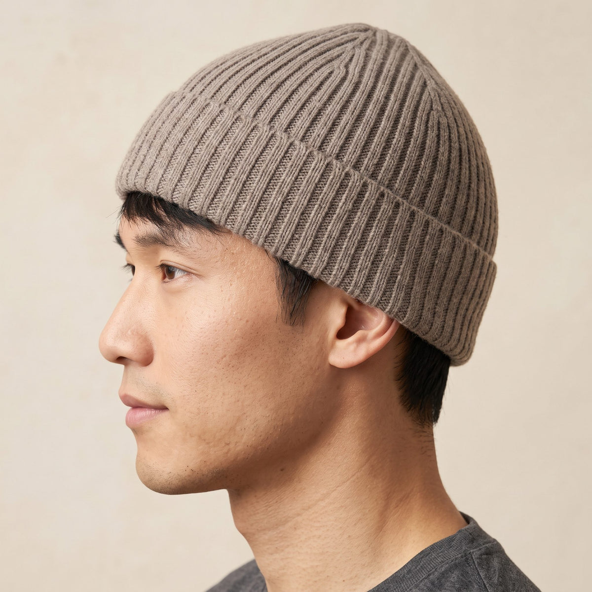 HRTM Men's Undyed Cashmere Beanie - Haven Ribbed Toast Melange 5