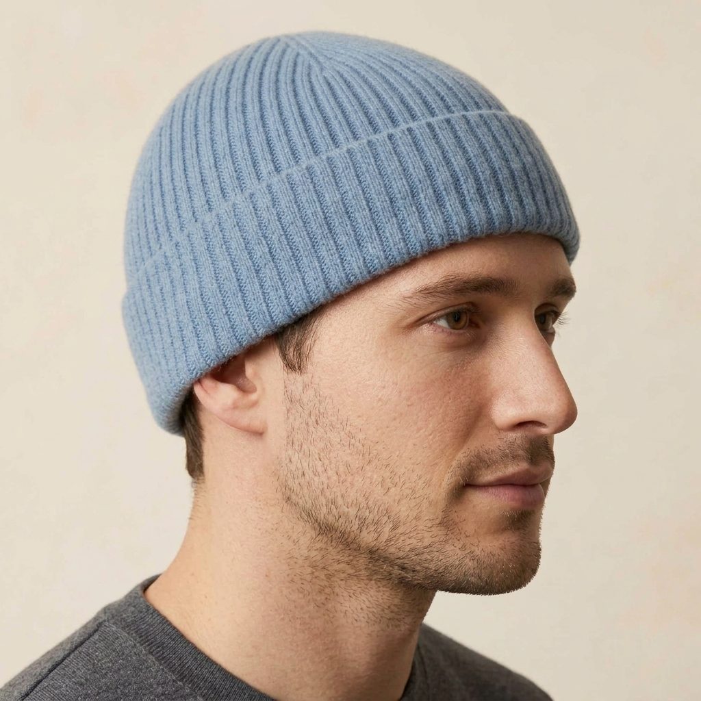 HRSB Men's Cashmere Beanie - Haven Ribbed Sky Blue 4
