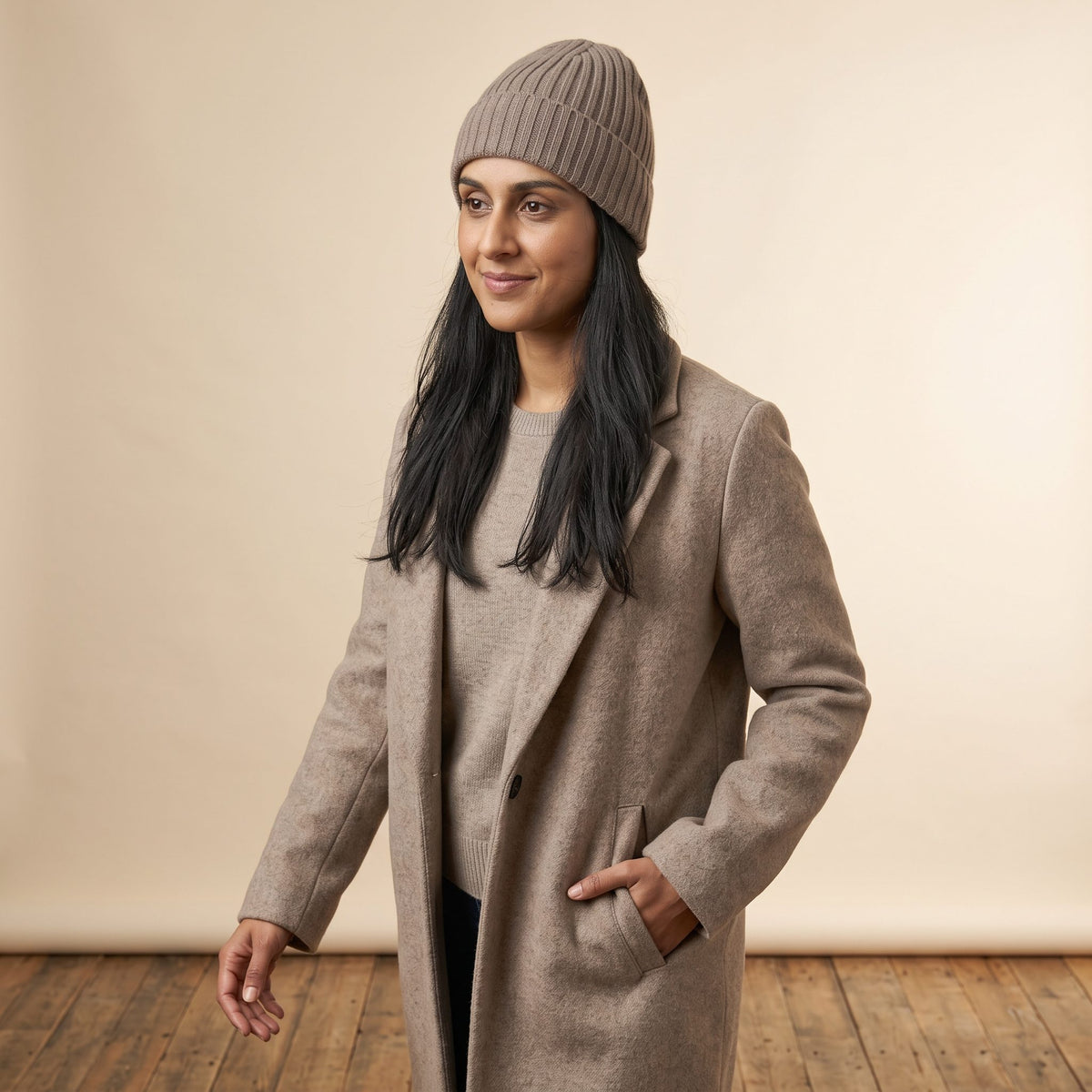 WRTM Women's Undyed Cashmere Beanie - Haven Ribbed Toast Melange 8