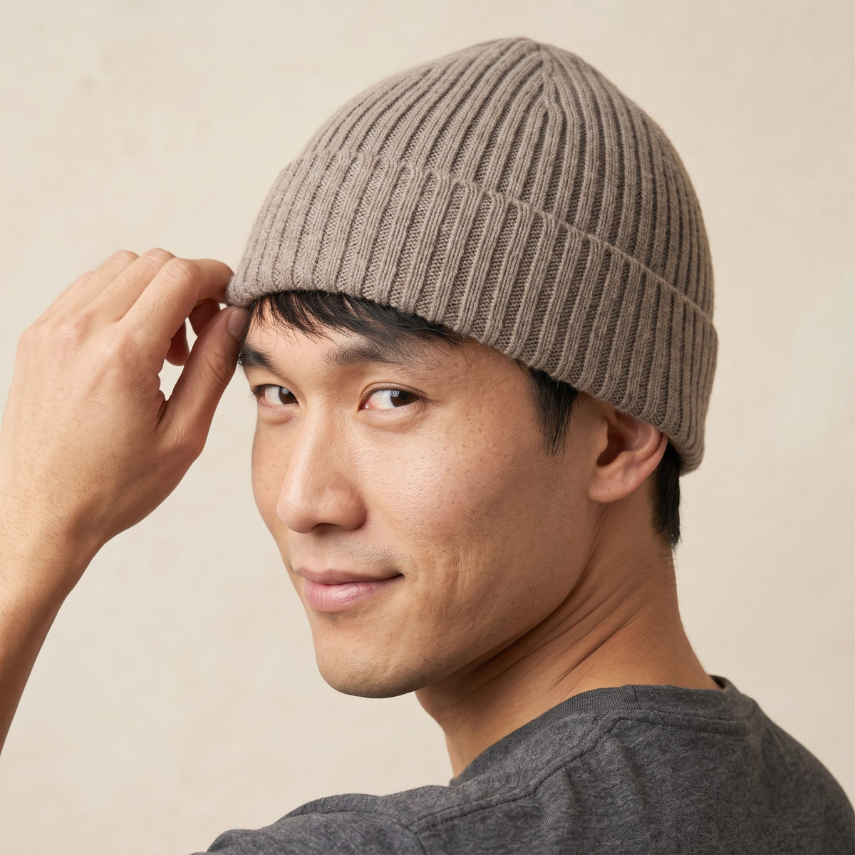 HRTM Men's Undyed Cashmere Beanie - Haven Ribbed Toast Melange 6