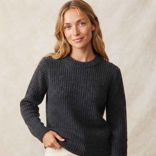 Women's Cashmere Sweater - Ella Ribbed in Dark Grey Melange - view 2