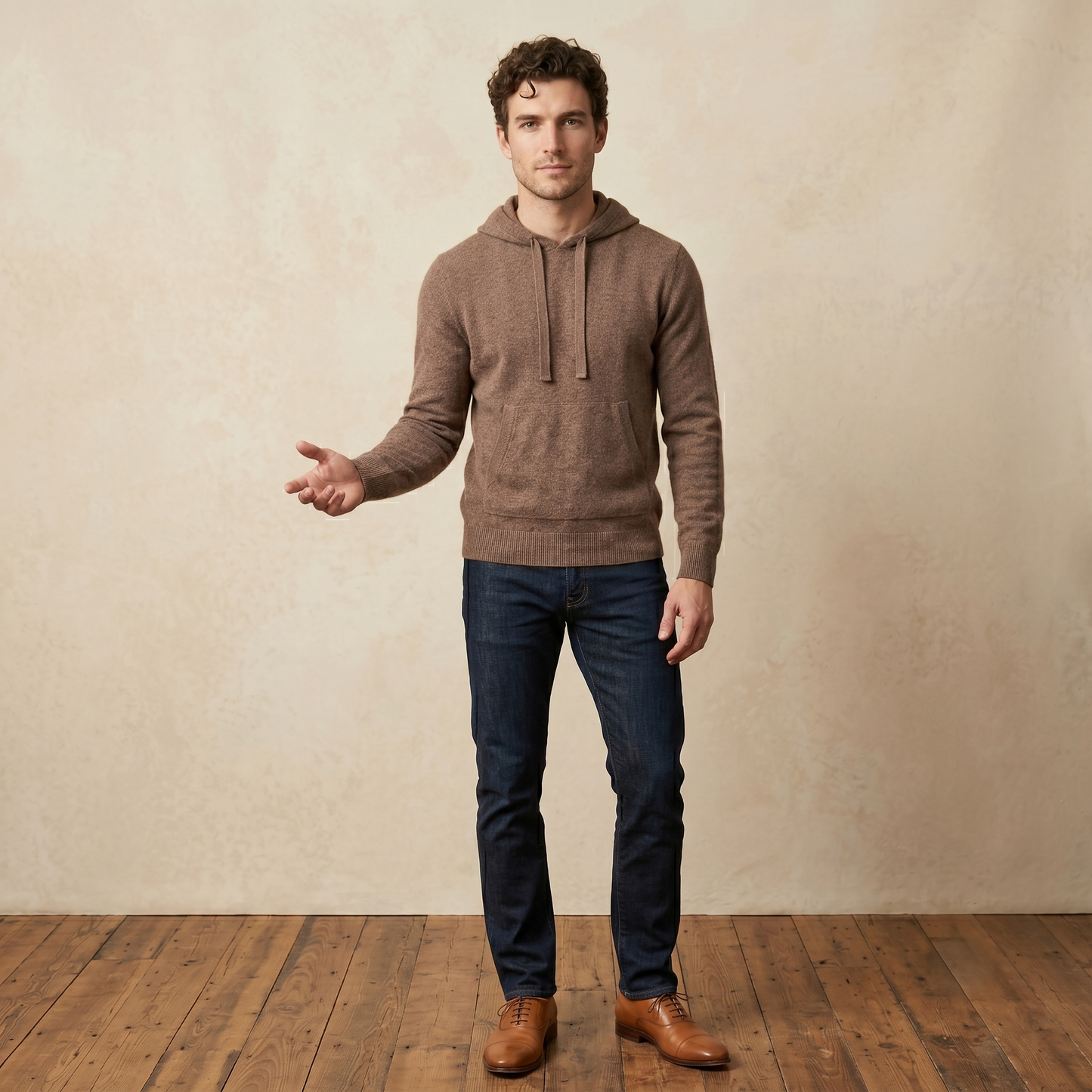 Mustang Himalayan Cashmere Hand-Finished Hoodie For Men - Brown 1