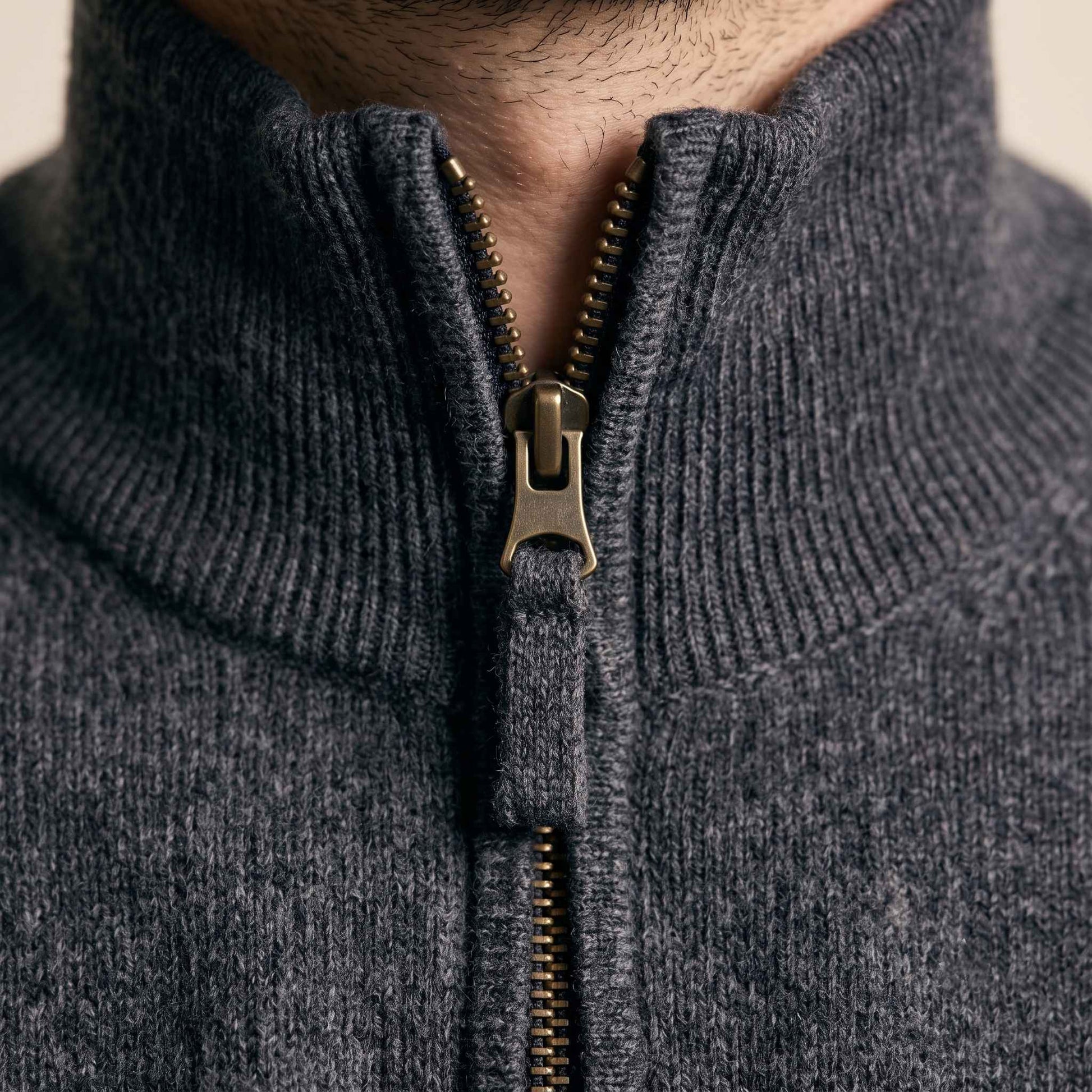 Men's undyed cashmere quarter-zip sweater, Executive in Dark Grey Melange - view 6