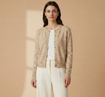 Undyed Himalayan Cashmere Pokhara Cardigan For Women - Oatmeal Melange