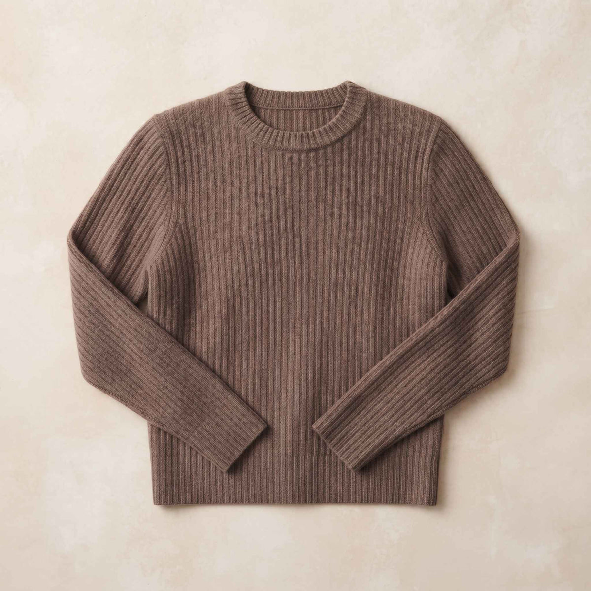Women's heavyweight ribbed cashmere crewneck sweater in Brown — view 2