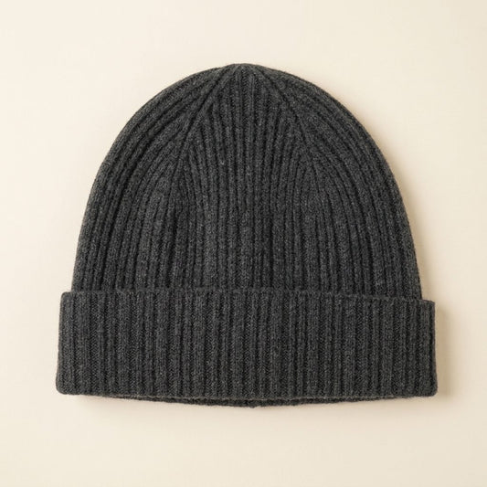 HRDM Men's Undyed Cashmere Beanie - Haven Ribbed Dark Grey Melange 3