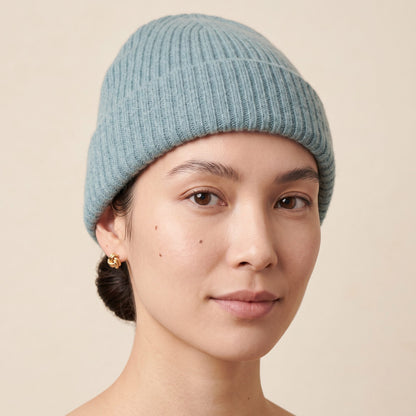 WRAQ Women's Cashmere Beanie - Haven Ribbed Aqua 3