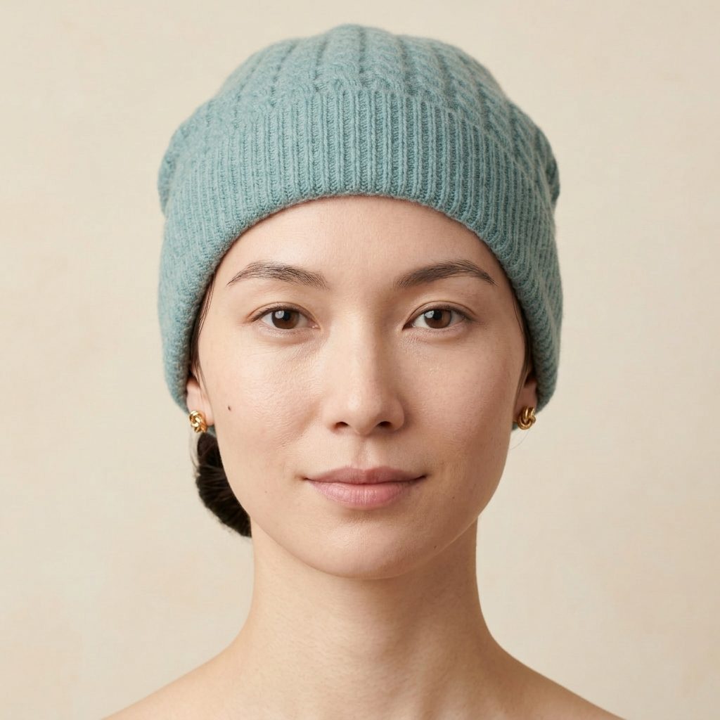 WCAQ Women's Cashmere Beanie - Heritage Cable Knit Aqua 3