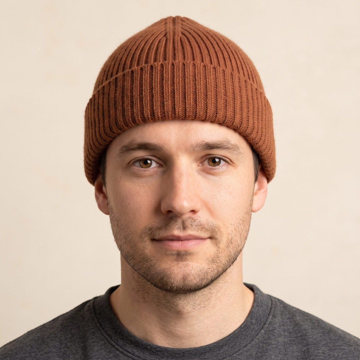 HAB03 Men's Cashmere Beanie - Haven Ribbed Amber 3
