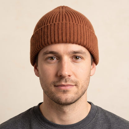 HAB03 Men's Cashmere Beanie - Haven Ribbed Amber 3