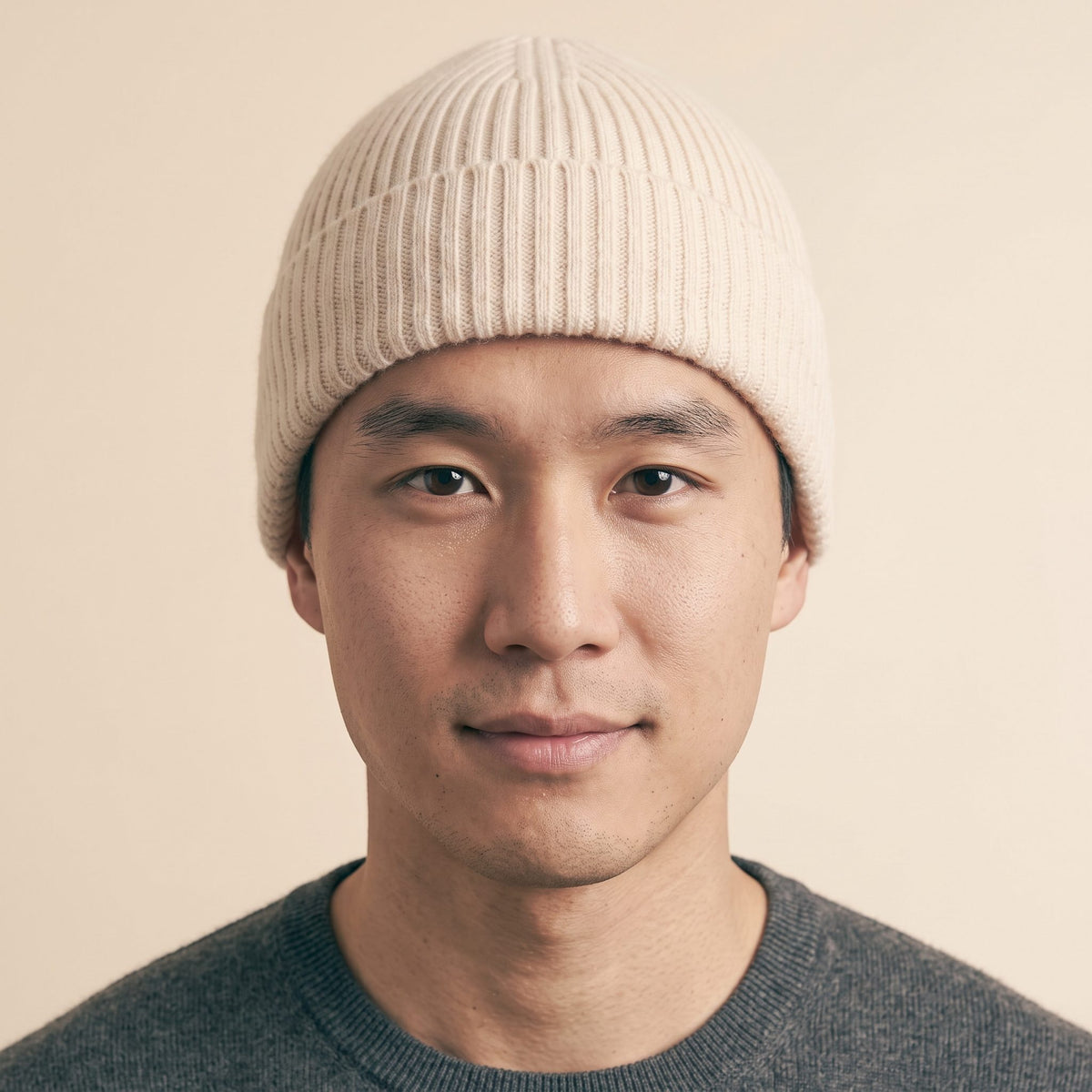 HROW Men's Cashmere Beanie - Haven Ribbed Off-White 3