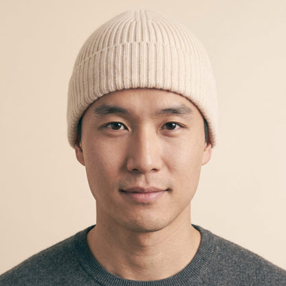HROW Men's Cashmere Beanie - Haven Ribbed Off-White 3