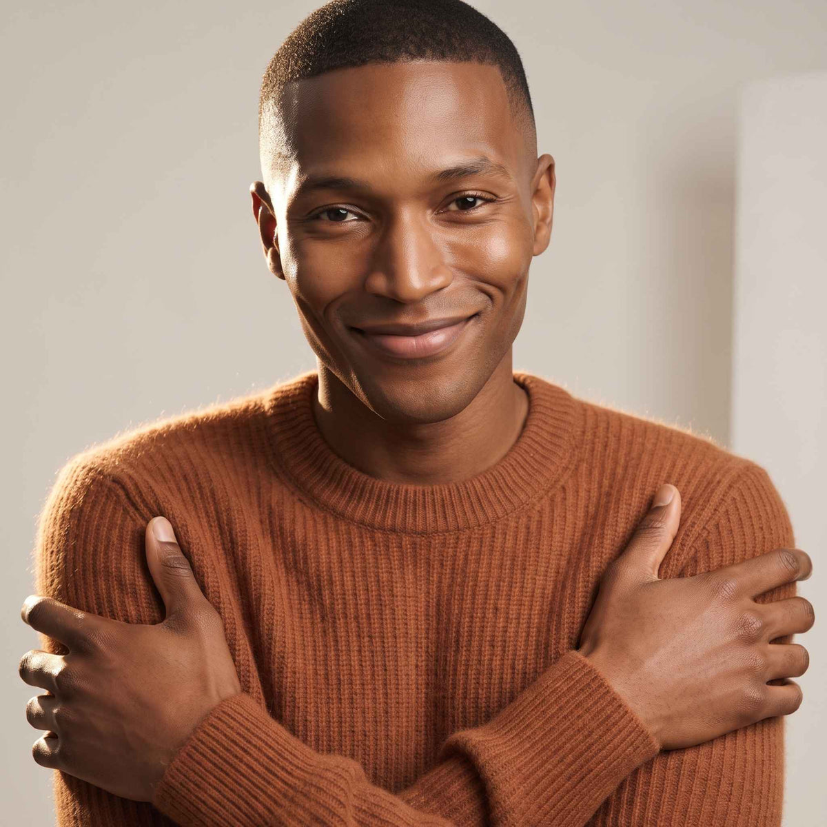 Men's ultra-thick 4-ply cashmere crewneck sweater in Amber — view 2