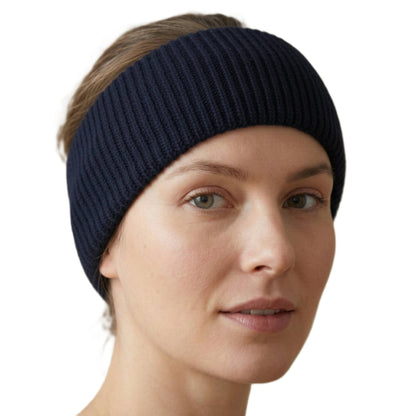 Aura Headband | 100% Pure Himalayan Cashmere Ear Warmer | 2-Ply 16 Micron Hand-Knit Wrap Navy