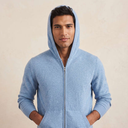 Original Kora Zip Himalayan Cashmere Hoodie For Men in Sky Blue — Himalayan cashmere, view 1